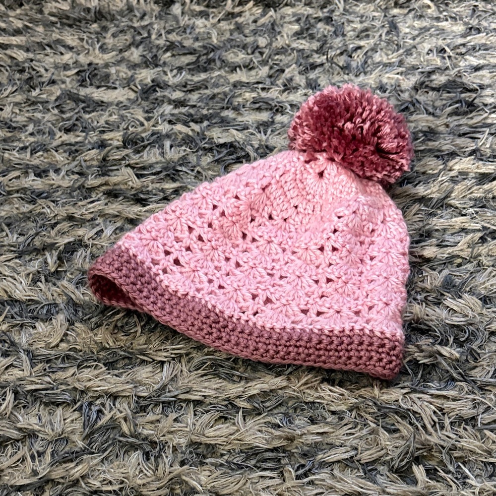 New ! Handmade Pink Crochet Beanie with Pom Pom